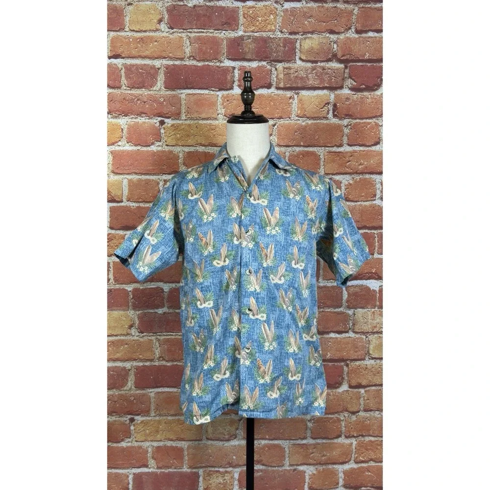 Go Barefoot Hawaiian Shirt Button Up Reverse Print Tropical Surf Mens Size Small